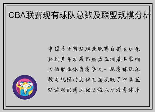 CBA联赛现有球队总数及联盟规模分析